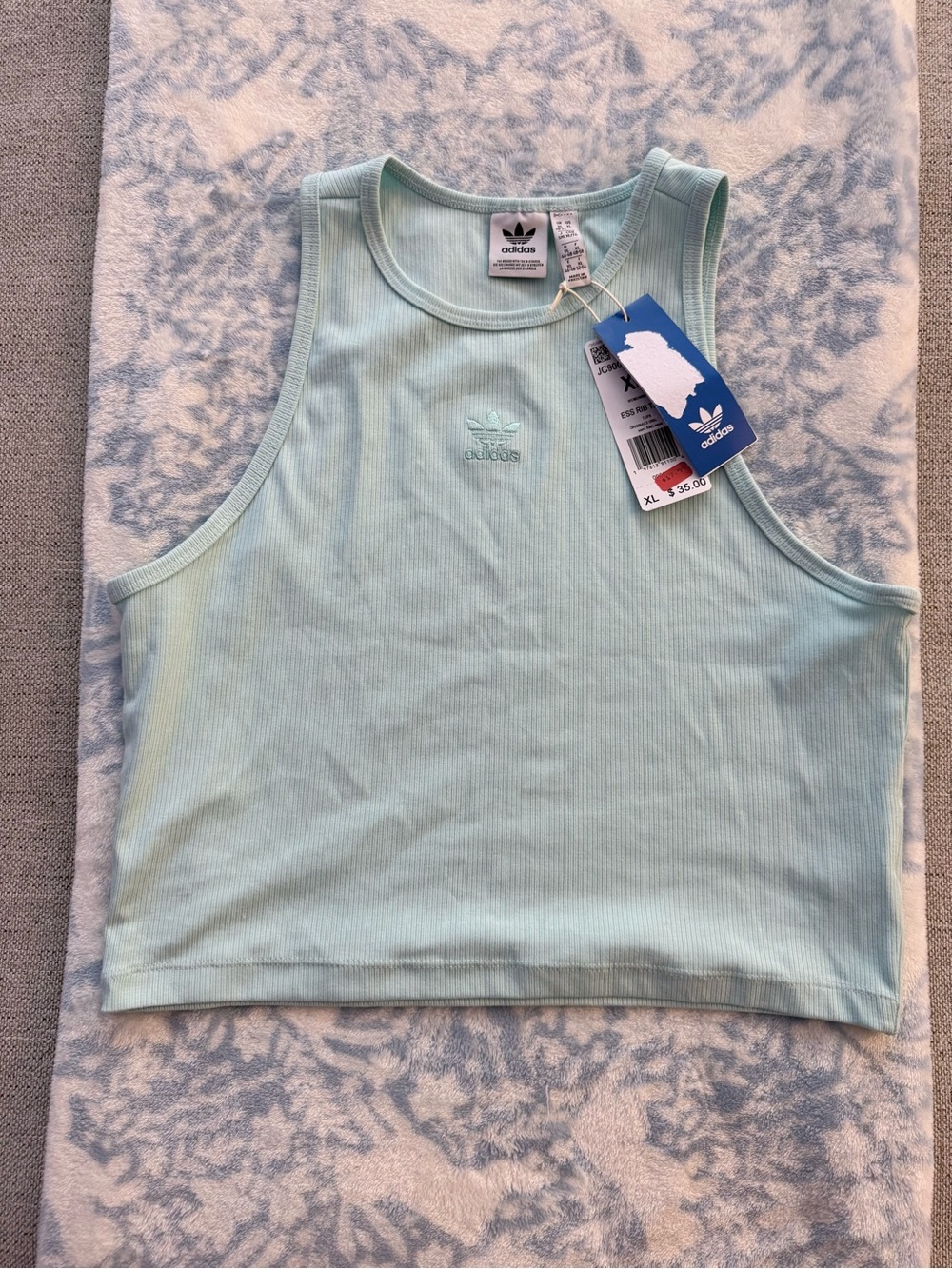 adidas Mint Ribbed Cropped Tank Top
